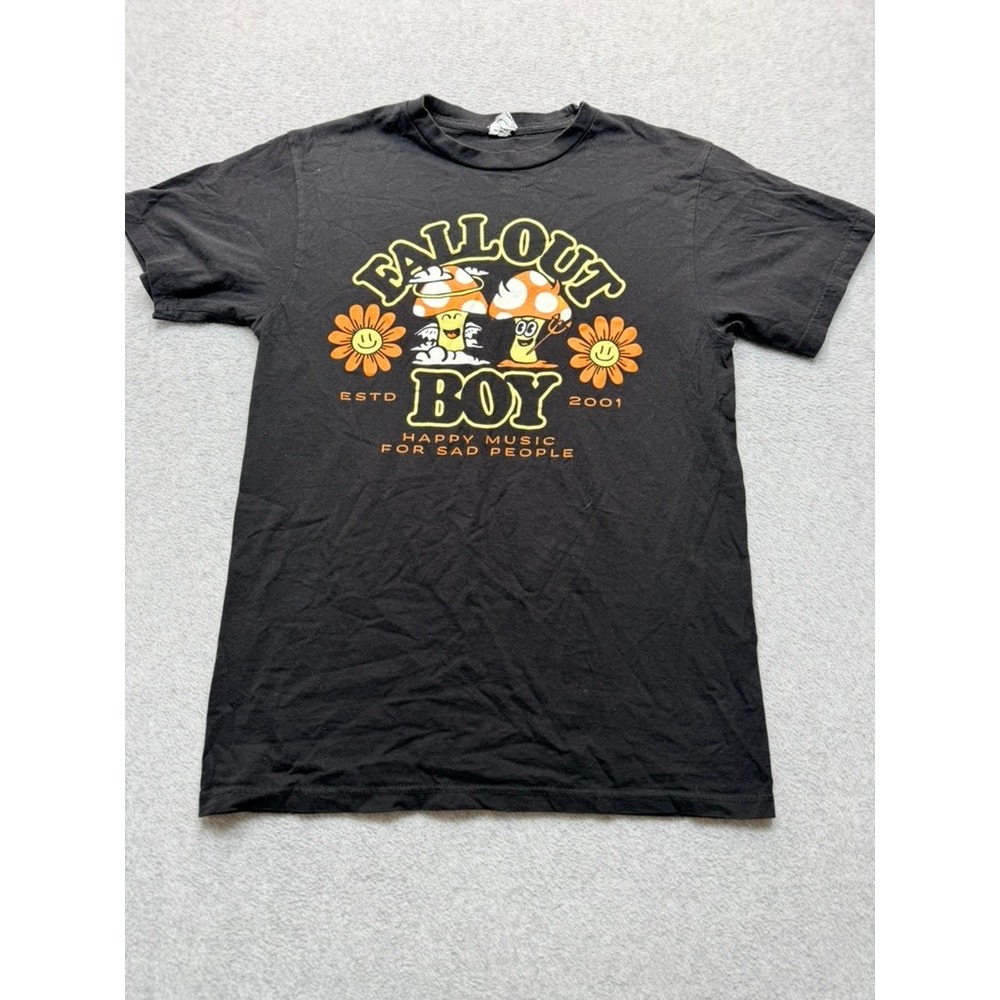 Fall Out Boy Band T-Shirt Happy Music For Sad People Mushroom Black Medium